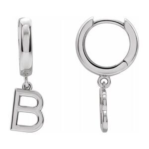 Single, 14k White Gold Initial B Dangle Hoop Earring, 6 x 21mm